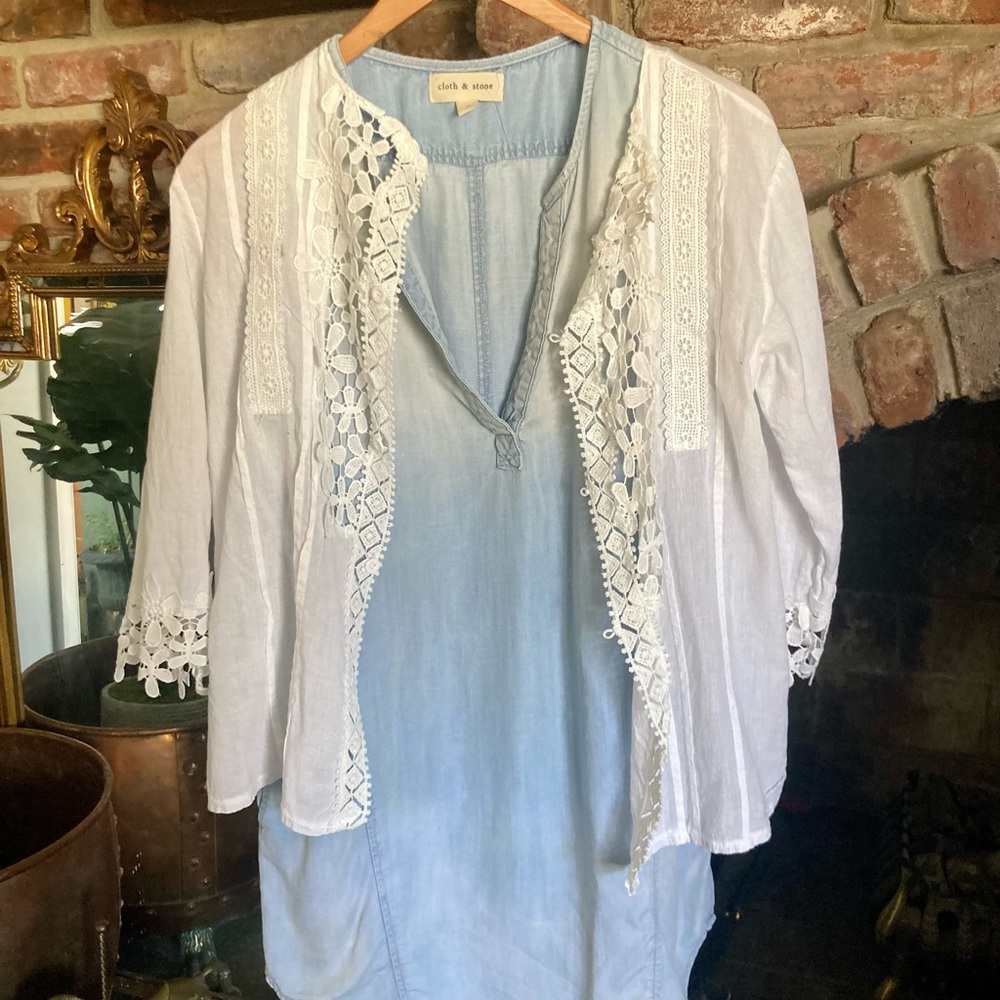 Cloth & Stone Soft Light Chambray Sleeveless V-Neck Hi-Low Dress EUC Size Small - Picture 5 of 14